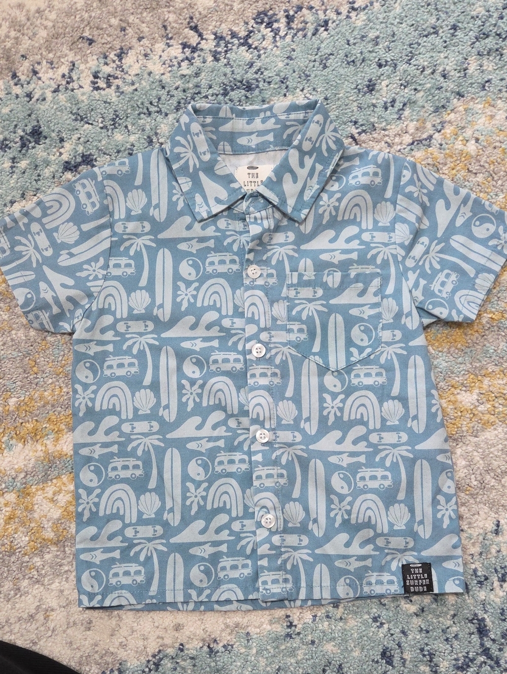 Blue Surf Print Button-Up Shirt for Toddler